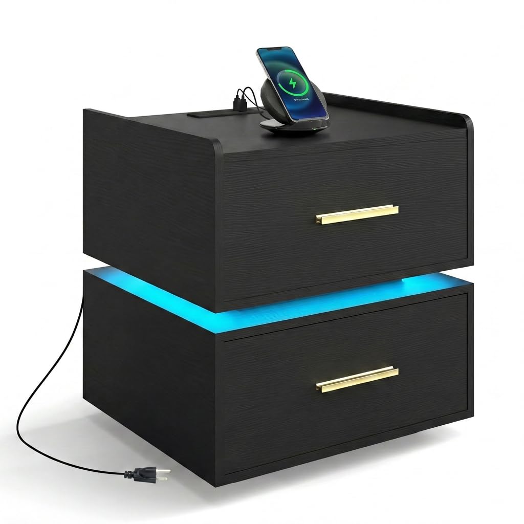 Goflame LED Night Stand with Charging Station & 2 Storage Drawers (1/2)