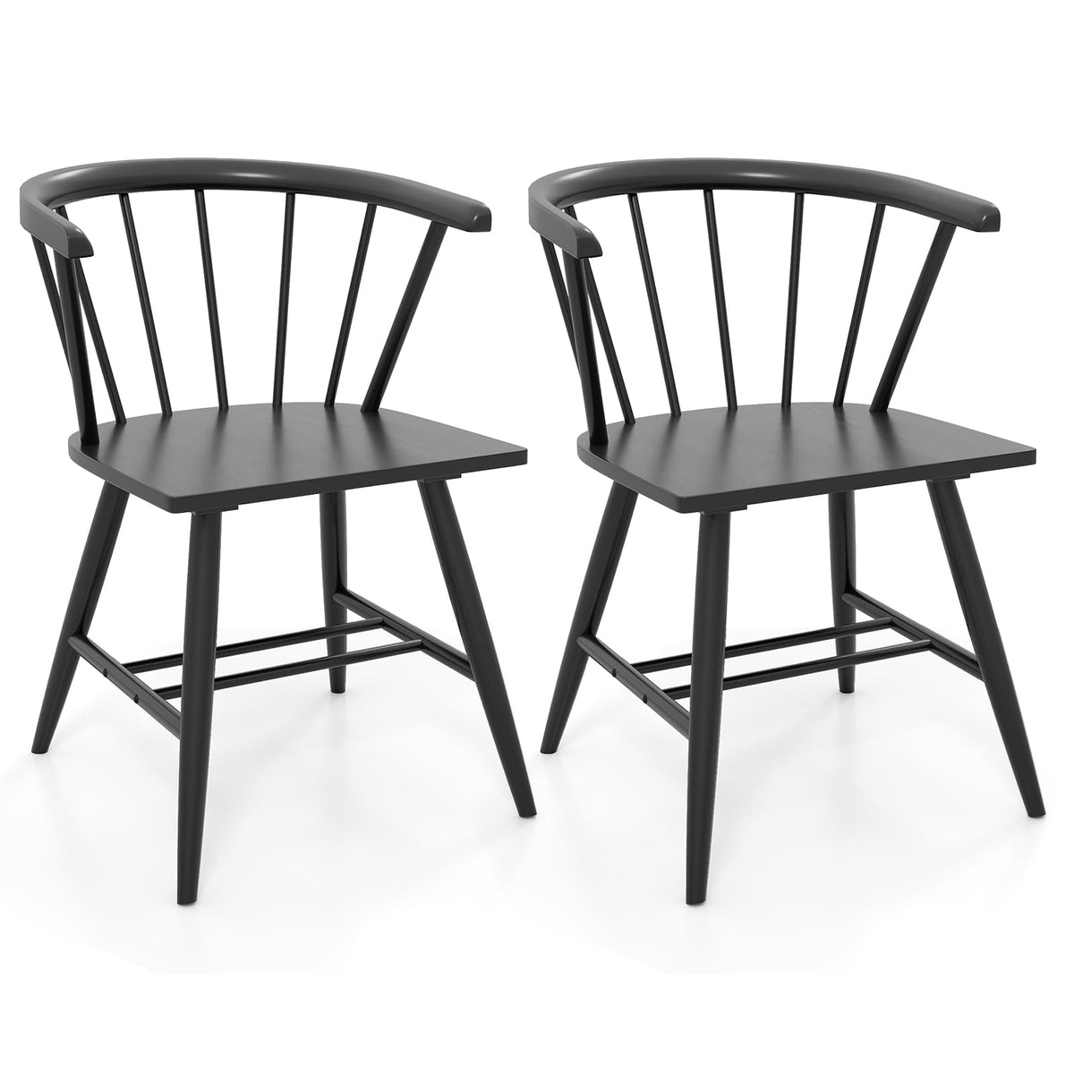 Goflame Windsor Dining Chairs Set of 2/4 Mid-Century Modern Black Kitchen Chairs w/Solid Rubber Wood Frame