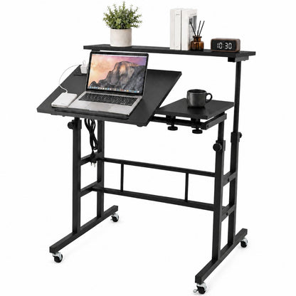 GOFLAME Small Height Adjustable Standing Desk with Wheels
