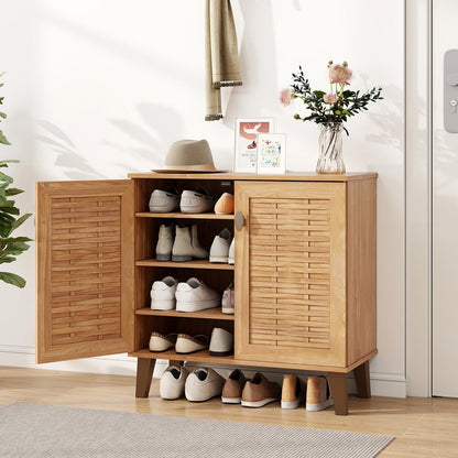 Goflame Shoe Cabinet with Doors, 4-Tier Farmhouse Shoe Storage Cabinet with 3 Adjustable Shelves