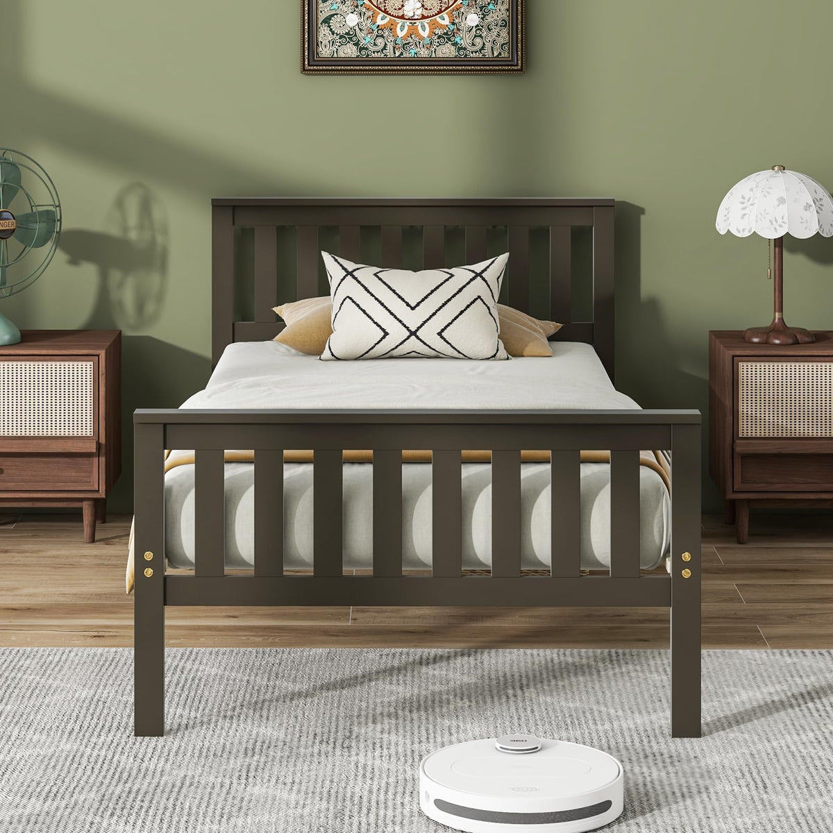 Goflame Queen/Full/Twin Size Wood Bed Frames with Headboard, Mid Century Platform Bed with Wooden Slats Support