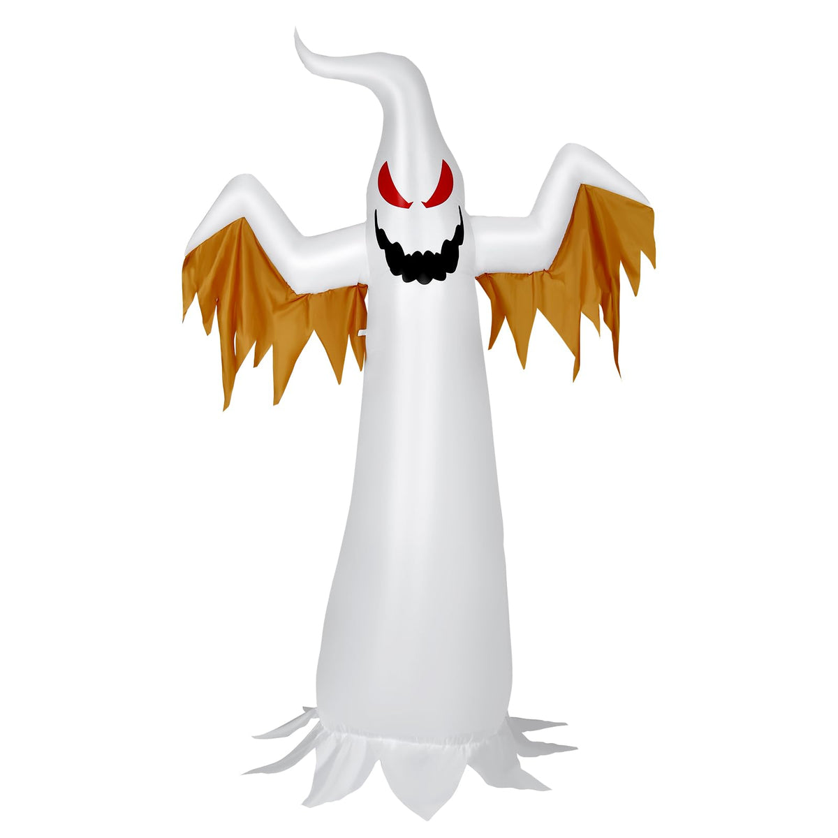 8 FT Halloween Inflatable White Ghost W/ Rotatable Flame LED Lights, Air Blower, Stake, Sandbag
