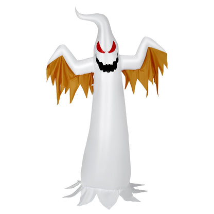 8 FT Halloween Inflatable White Ghost W/ Rotatable Flame LED Lights, Air Blower, Stake, Sandbag