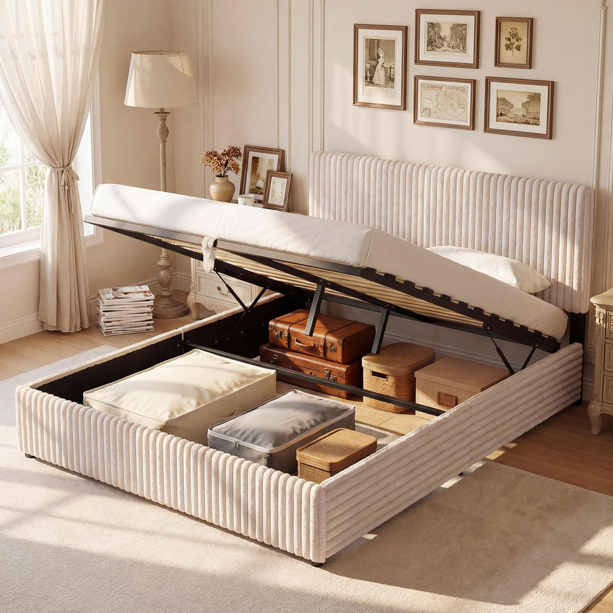 Goflame Queen Size Lift Up Storage Bed