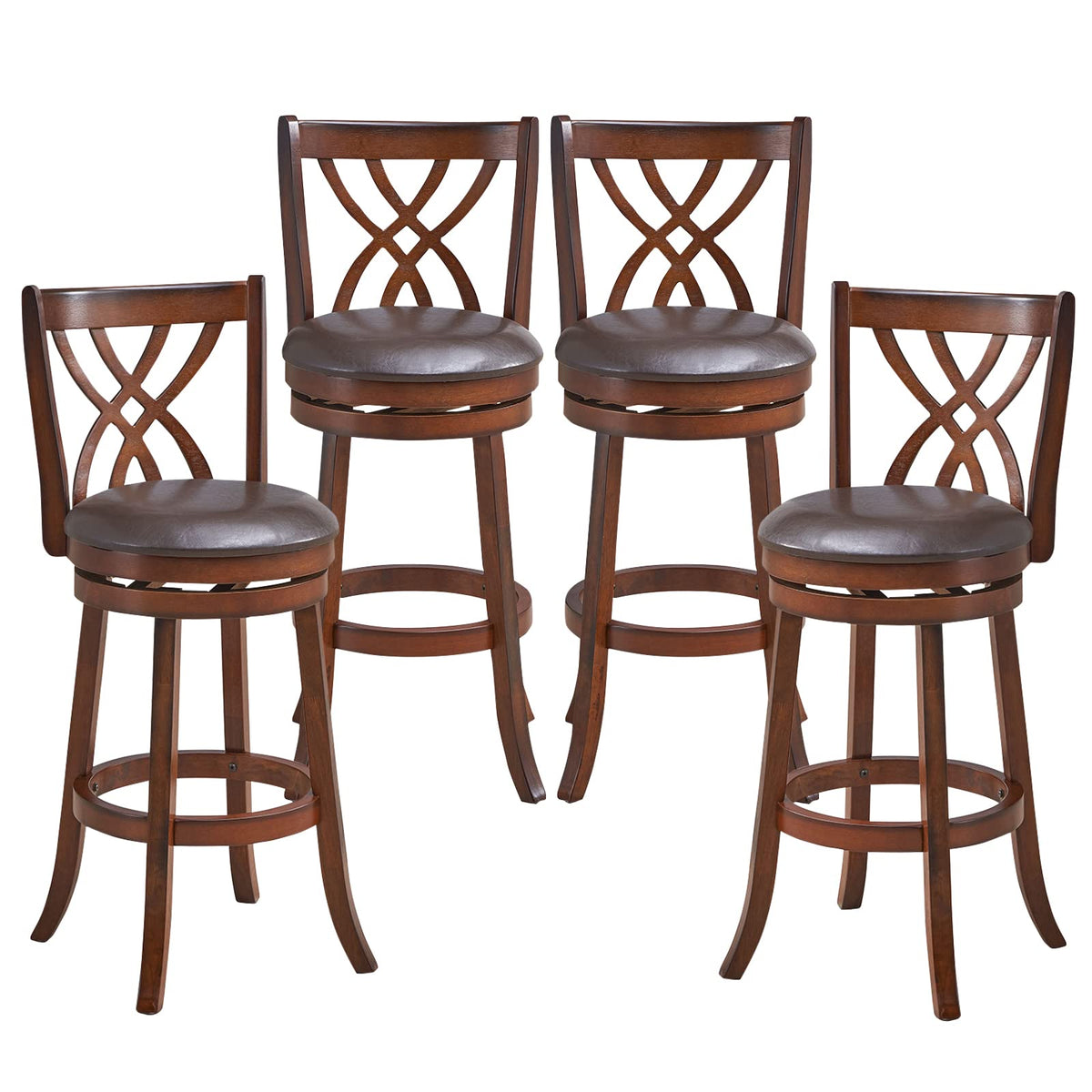 Goflame Brown Bar Stools PU Leather Cushioned Seat and Footrests, for Kitchen Island