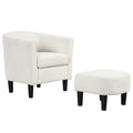 Goflame Modern Accent Chair with Ottoman, Upholstered Teddy Velvet Barrel Club Chair w/Footrest