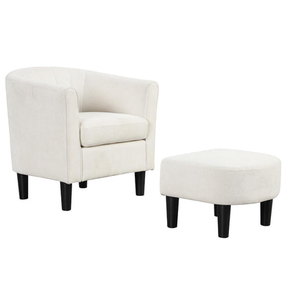 Goflame Modern Accent Chair with Ottoman, Upholstered Teddy Velvet Barrel Club Chair w/Footrest