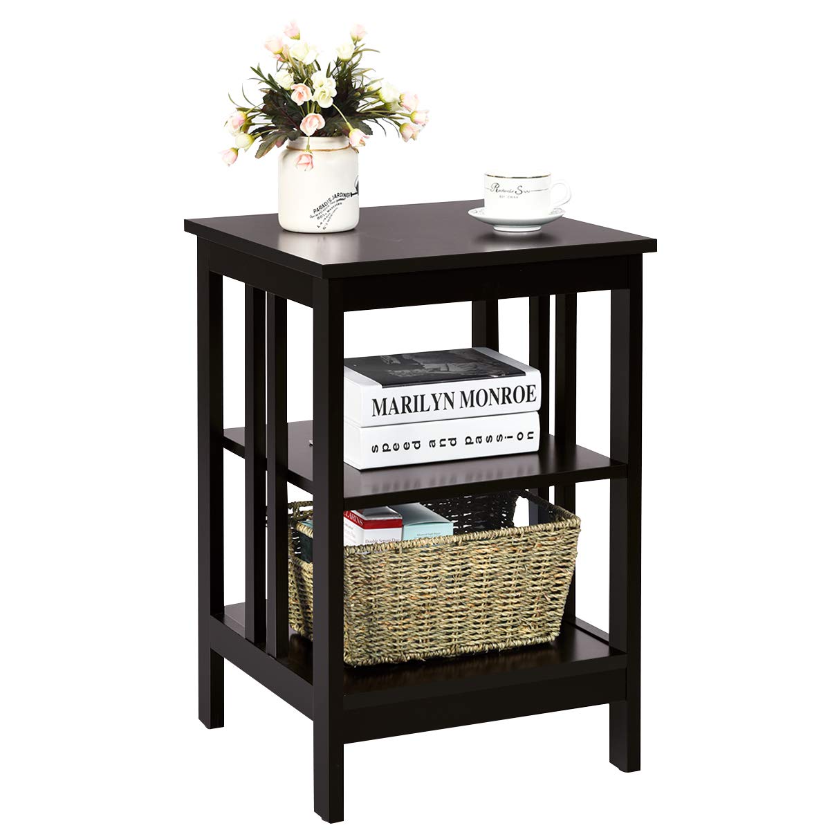 Goflame Nightstand 3-Tier Sofa Side Table W/Reinforced Bars and Stable Structure