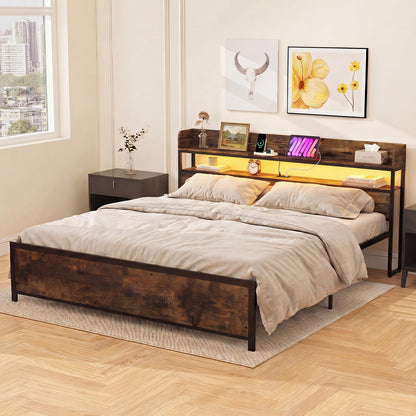 Goflame King Size Bed Frame with Storage Headboard