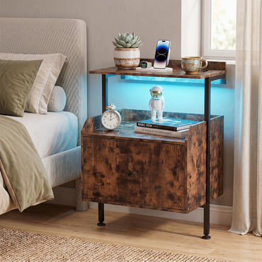 Goflame Nightstand w/Charging Station & LED Light (1/2)