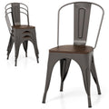 Goflame Metal Dining Chairs Set of 4, Stackable Kitchen Chairs with Wood Seat & Removable Backrest