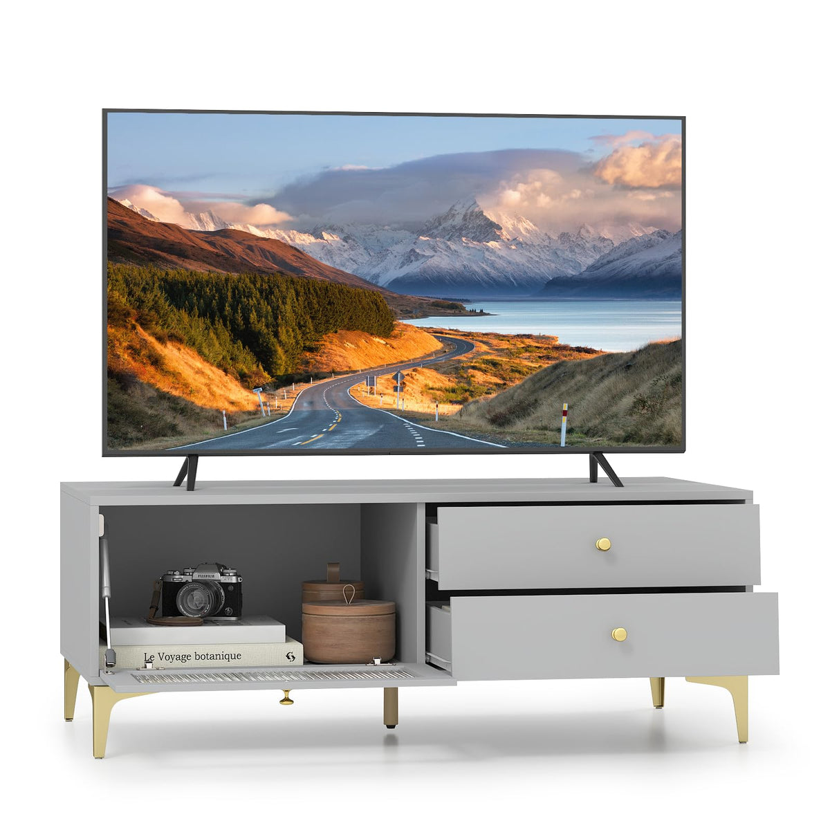 Goflame TV Stand for TVs up to 55”, Entertainment Center with Storage Drawers