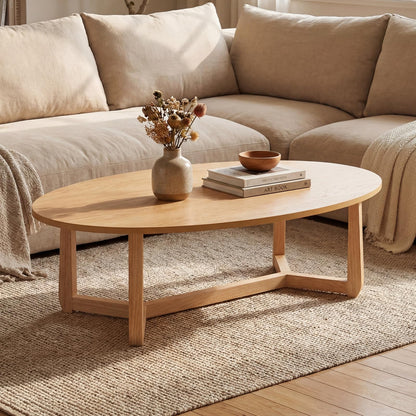 Goflame 46'' Oval Coffee Table hickened Top & Solid Rubber Wood Frame