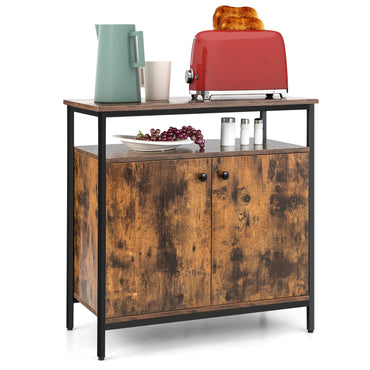 Goflame Buffet Cabinet with Shelf - 2 Door Sideboard Kitchen Storage Cupboard with Shelves (Rustic Brown)