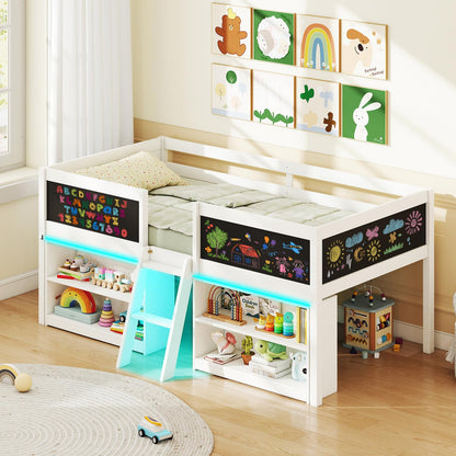 Goflame Low Loft Bed with Storage 2 Bookcases and Play Space
