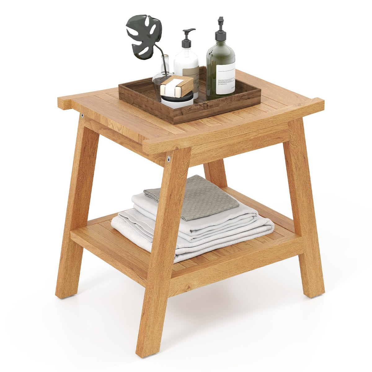 Goflame Teak Shower Bench with Shelf