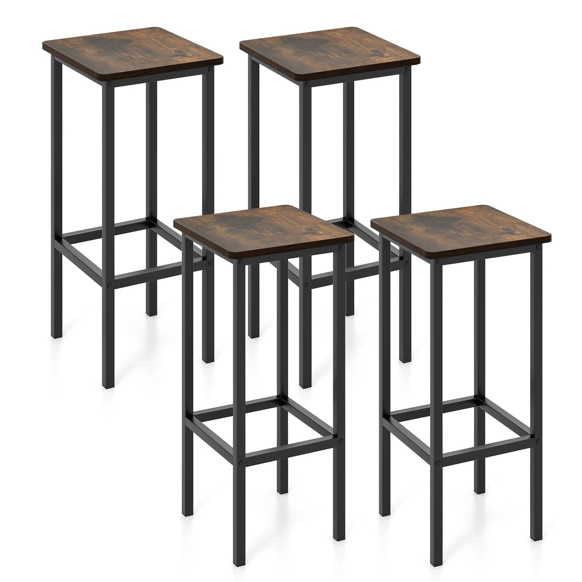 Goflame Bar Stools Set of 4, 26" Backless Barstools with Metal Legs & Footrest, Breakfast Bar Dining Chairs