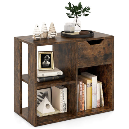 Goflame 3 Cube Bookcase with Drawer, 2 Tier Bookshelf for Small Space, Modern Freestandin