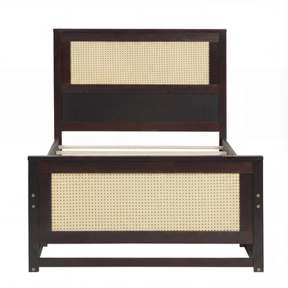 Goflame Full/Twin Size Rattan Bed Frame with 2 Storage Drawers