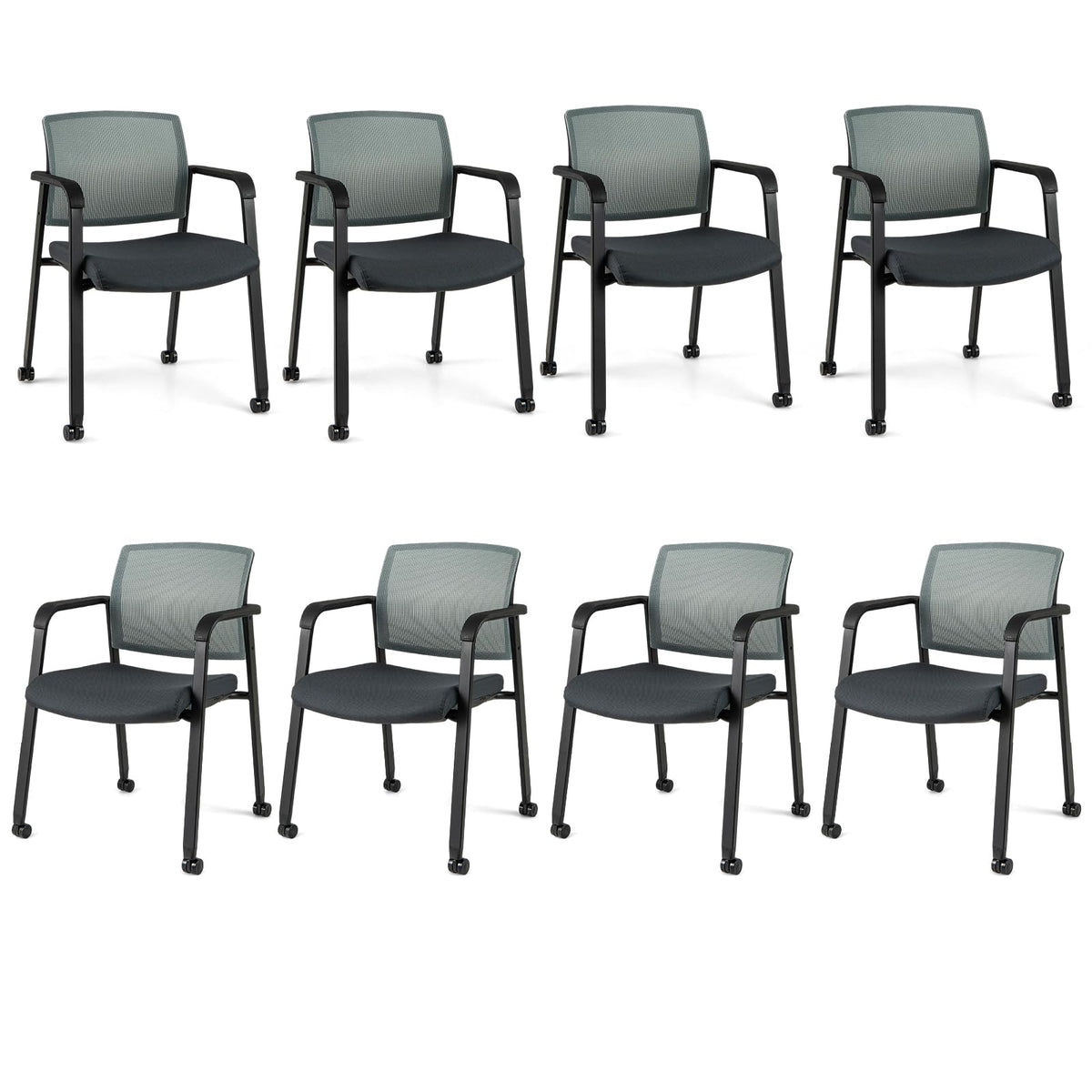 Goflame Waiting Room Chair Set, Rolling Office Desk Chairs with PU Wheels (2 / 4 / 6 / 8 / 10 / 12 Pack Options)