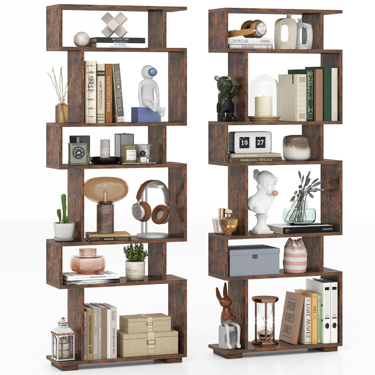 Goflame S Shaped Bookcase with 2 Anti Tipping Kits
