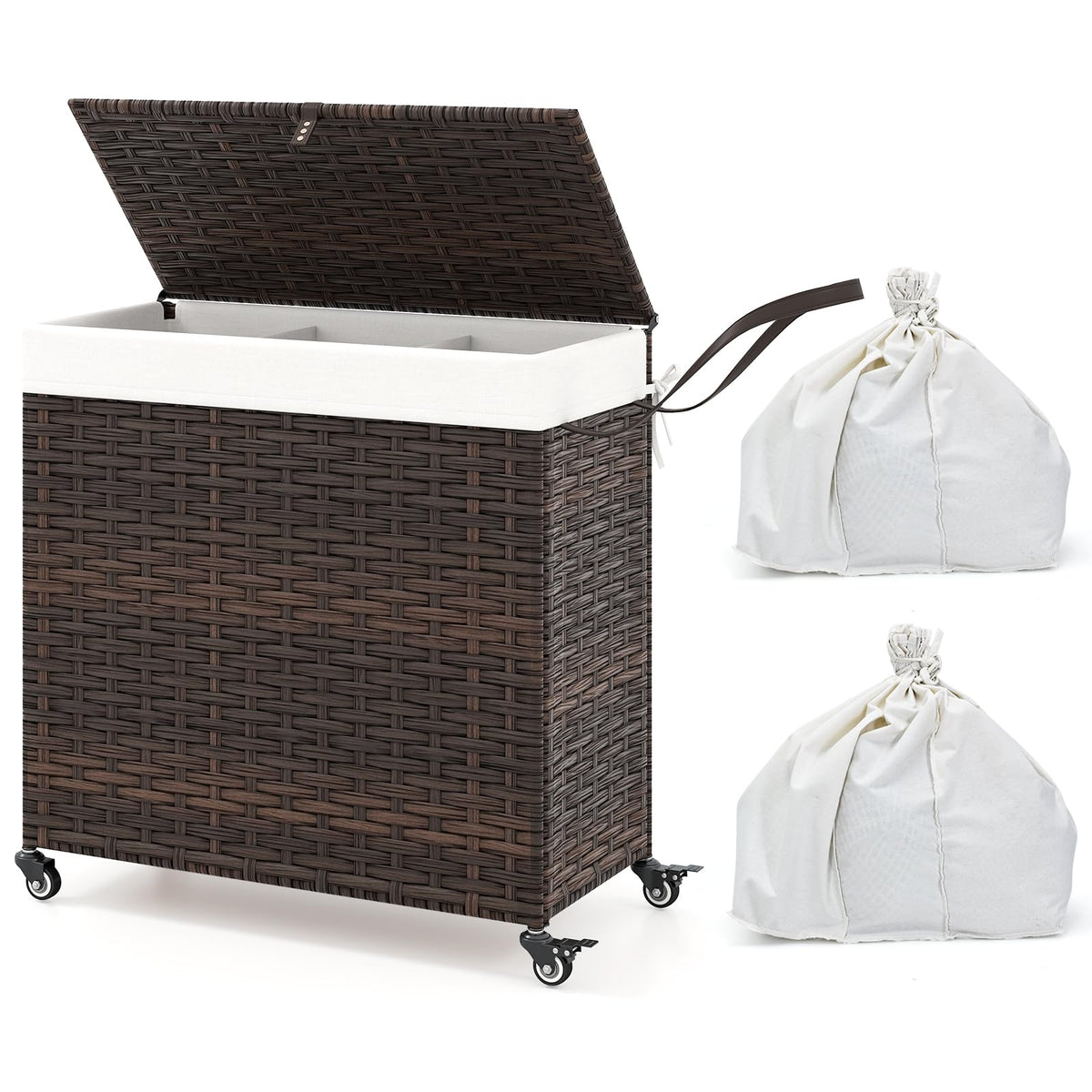 Goflame Laundry Hamper w/Wheels, 3 Section Hamper 125L w/2 Removable Liner Bags