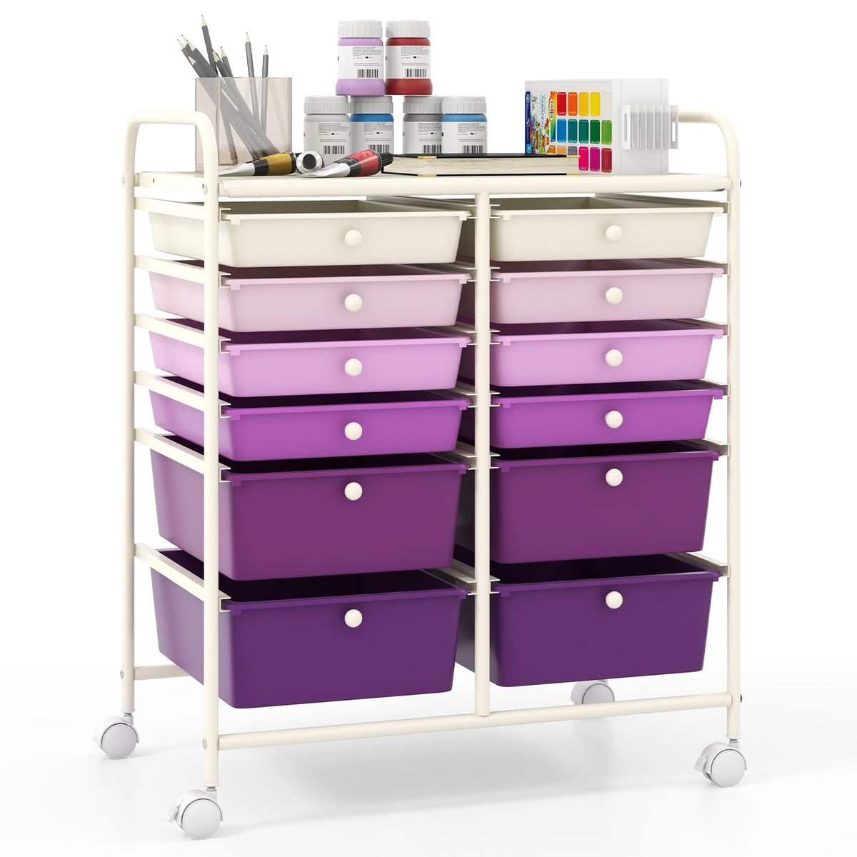 Goflame 12 Drawer Rolling Storage Cart Tools Scrapbook Paper Office School Organizer