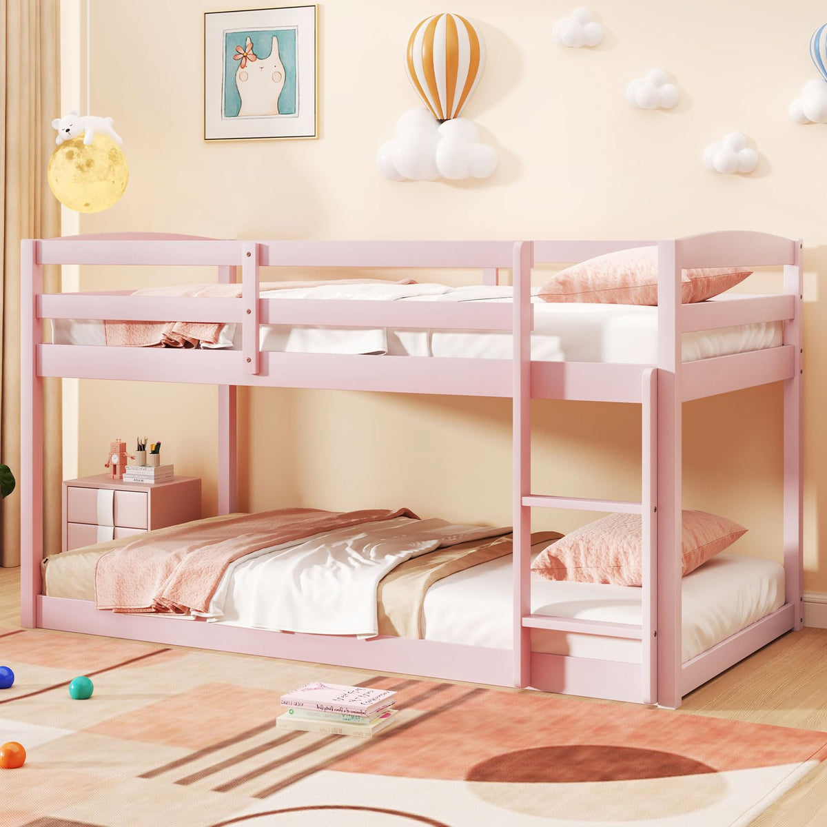 Goflame Solid Wood Twin Over Twin Bunk Bed Frame
