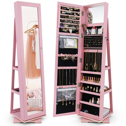 GOFLAME 360° Rotating Jewelry Armoire with Rear Storage Shelves