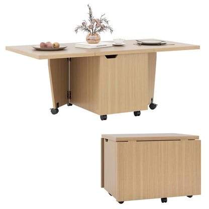 Goflame Folding Coffee Table 48 Inch Drop Leaf Extendable Center Table with Storage Cabinet & Wheels