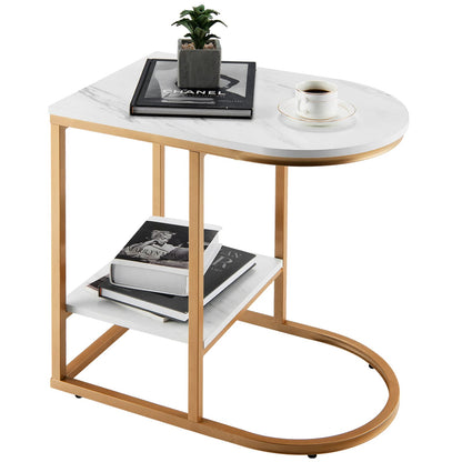 Goflame Side Table, 2-Tier C-Shaped End Table