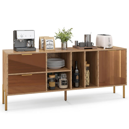 Goflame Mirrored Buffet Cabinet, Wooden Kitchen Sideboard Storage Cabinet w/2 Drawers & 1 Door Accent Cabinet