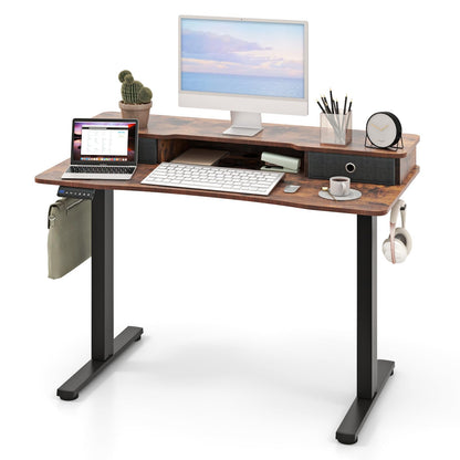 Goflame Electric Standing Desk with 2 Drawers, 48" /55"x 24" Height Adjustable Electric Stand Up Desk with Storage Shelf