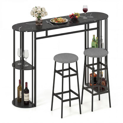 Goflame 3 Pieces Bar Table Set for 2 with 2 Padded Stools