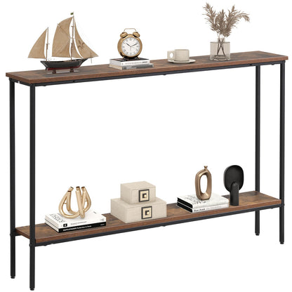Goflame Gold Console Table with Shelf, 44" Narrow Entryway Table w/Dual Anti-Tipping Kits & Golden Metal Frame