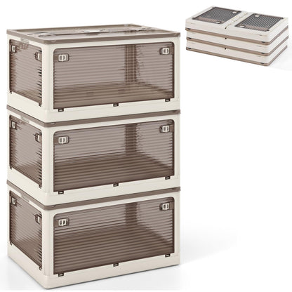 Goflame Storage Bins with Lids and Hidden Wheels, 3/6 Pack Stackable Collapsible Storage Boxes with 5 Opening Doors