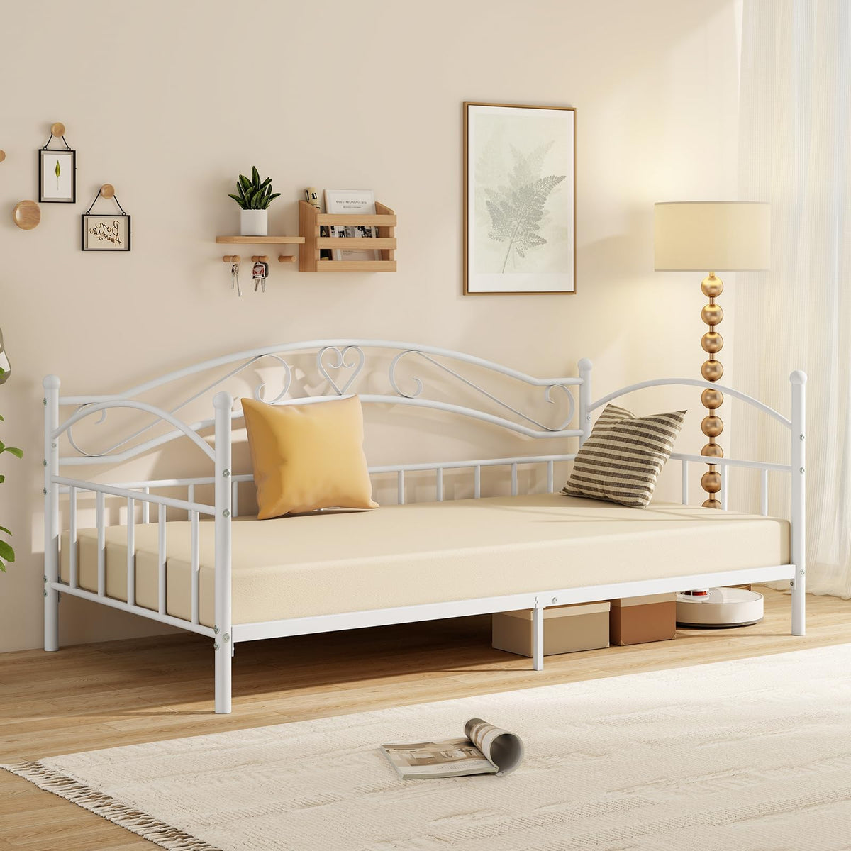 Goflame Modern Sofa Day Bed with Stylish Headboard & 12 Metal Slats Support