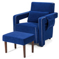 Goflame Modern Accent Chair with Ottoman, Soft Berber Fleece Armchair Single Sofa and Footstool Set w/Waist Pillow