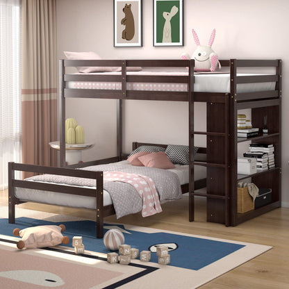 Goflame Twin Over Twin Loft Bed w/ Bookcase, Bunk Bed w/ 12.5" Full-Length Guardrail & Ladder