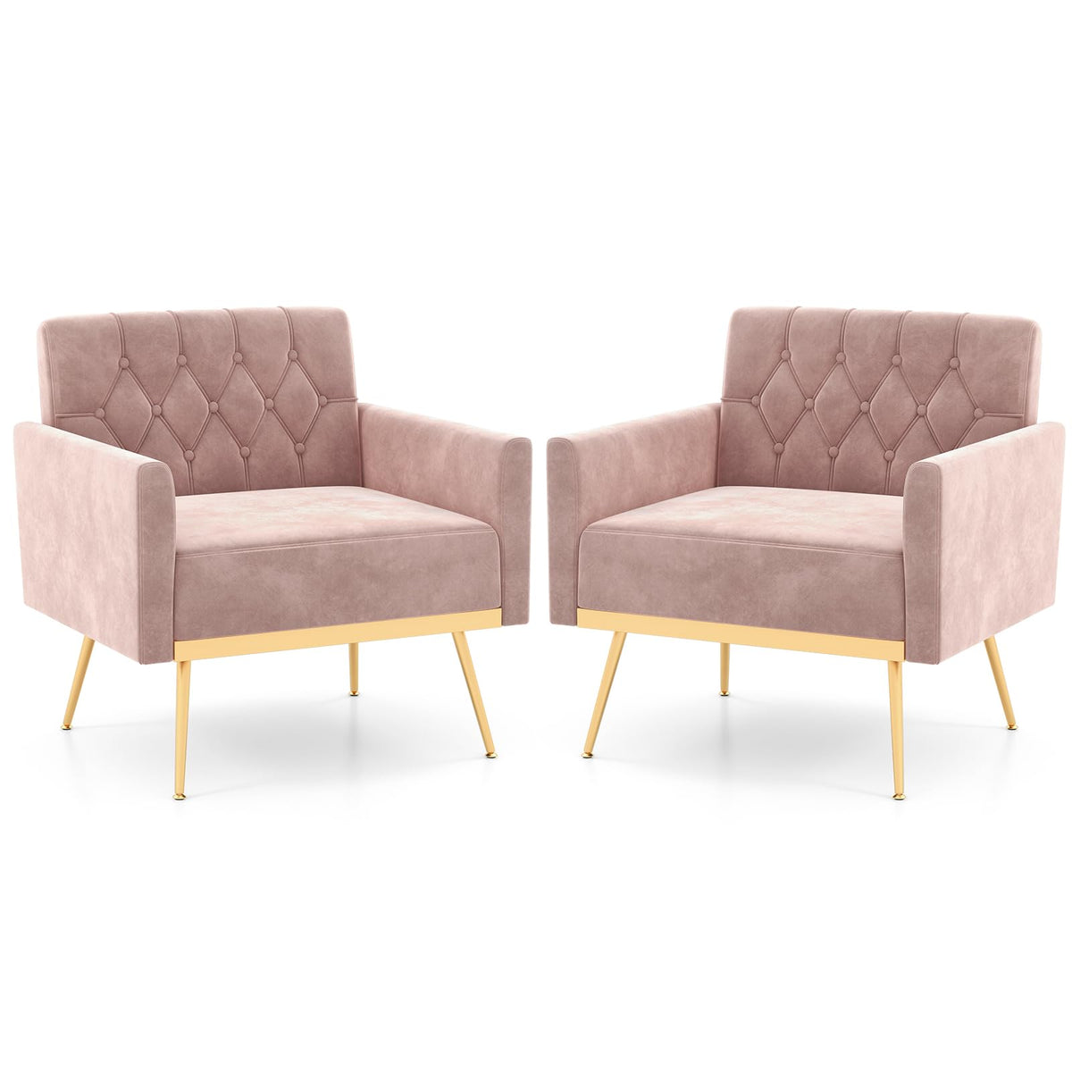 Goflame Modern Velvet Accent Chair Set of 1/2, Mid-Century Upholstered Single Sofa Chair w/Button Tufted Back