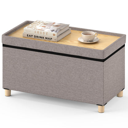 Goflame 30 Inches Storage Ottoman Bench with Tray and Rubber Wood Legs
