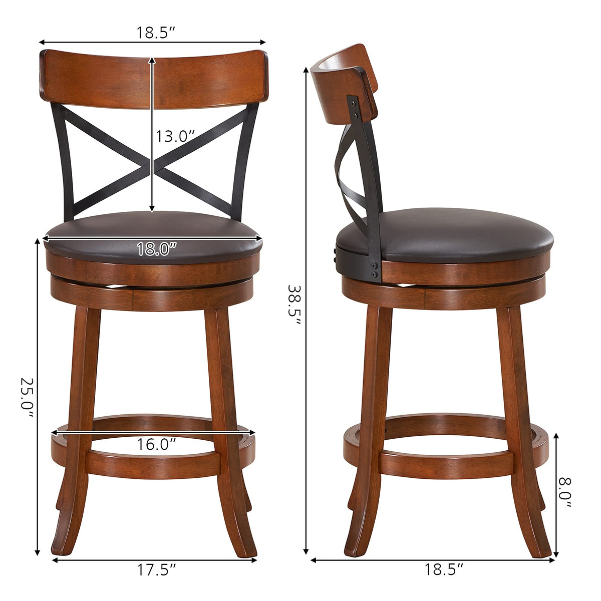 Goflame 25”Height Kitchen Counter Bar Stools for Kitchen Island, Pub, and Restaurant