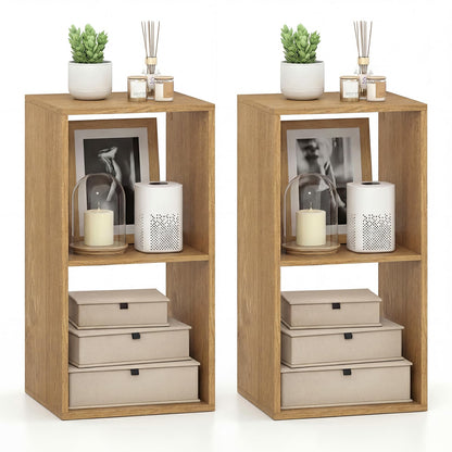 Goflame 2-Cube Bookcase, White Cubby Bookshelf w/Back Guardrail & Anti-Tipping Kits