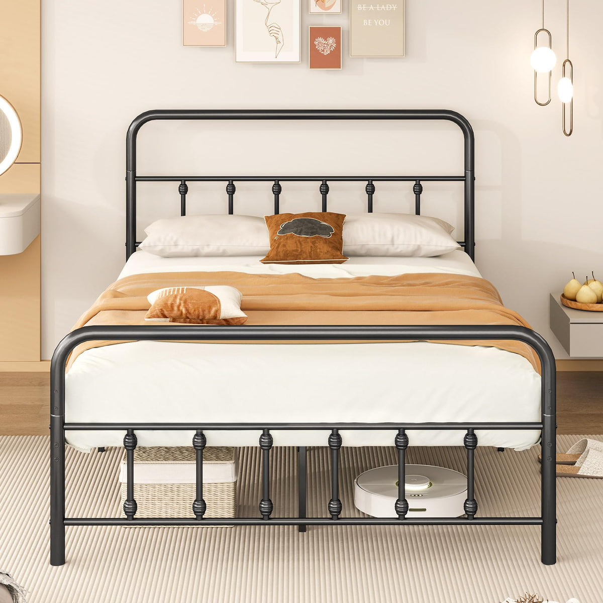 Goflame King/Queen/Full Size Metal Platform Bed Frame, Victorian Style Platform Bed with Headboard & Footboard
