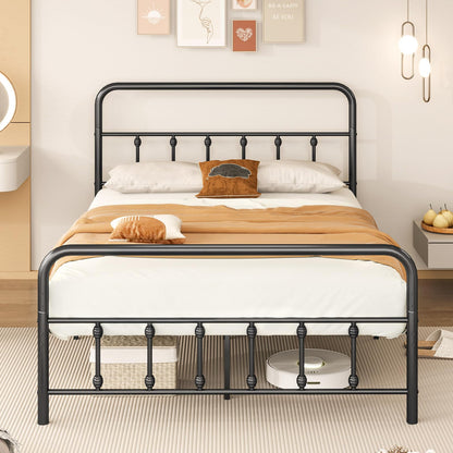 Goflame King/Queen/Full Size Metal Platform Bed Frame, Victorian Style Platform Bed with Headboard & Footboard