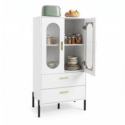 Goflame 47" H Buffet Sideboard Kitchen Cabinet w/Clear Doors & 2 Drawers