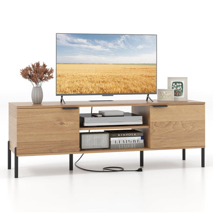 Goflame TV Stand for TVs up to 65”, Entertainment Center with Charging Station, 2 Cabinets, Open Shelves, 6 Sturdy Metal Legs