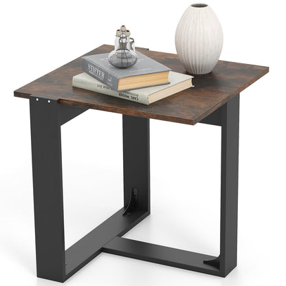 Goflame Rustic Brown Square Industrial Side Table w/T-Shape Metal Frame
