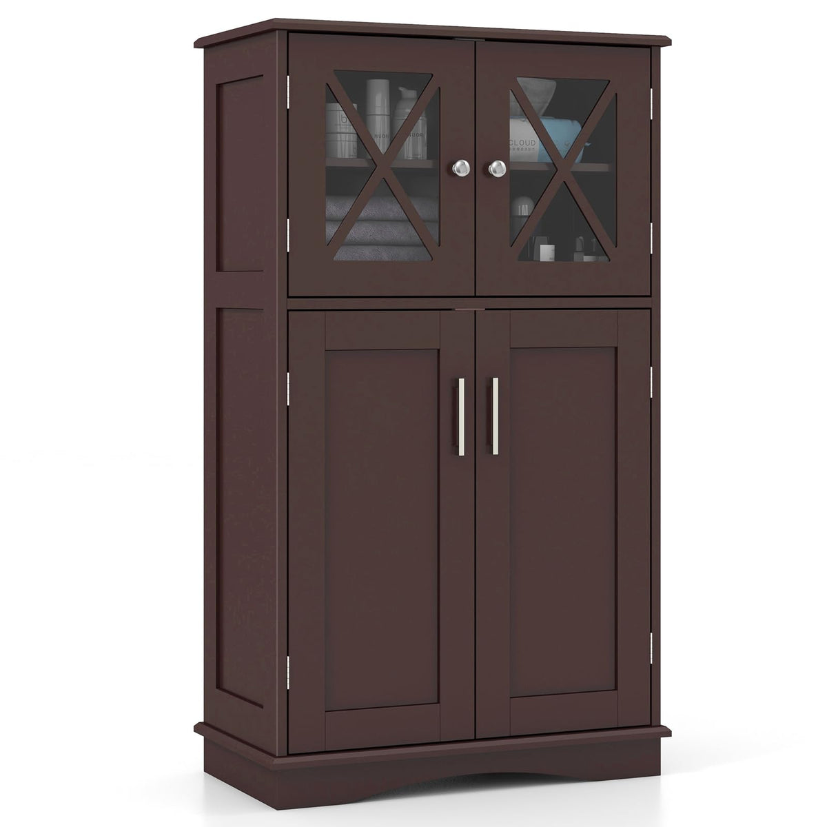 Goflame Bathroom Floor Storage Cabinet - Linen Floor Cabinet with Doors and Adjustable Shelves