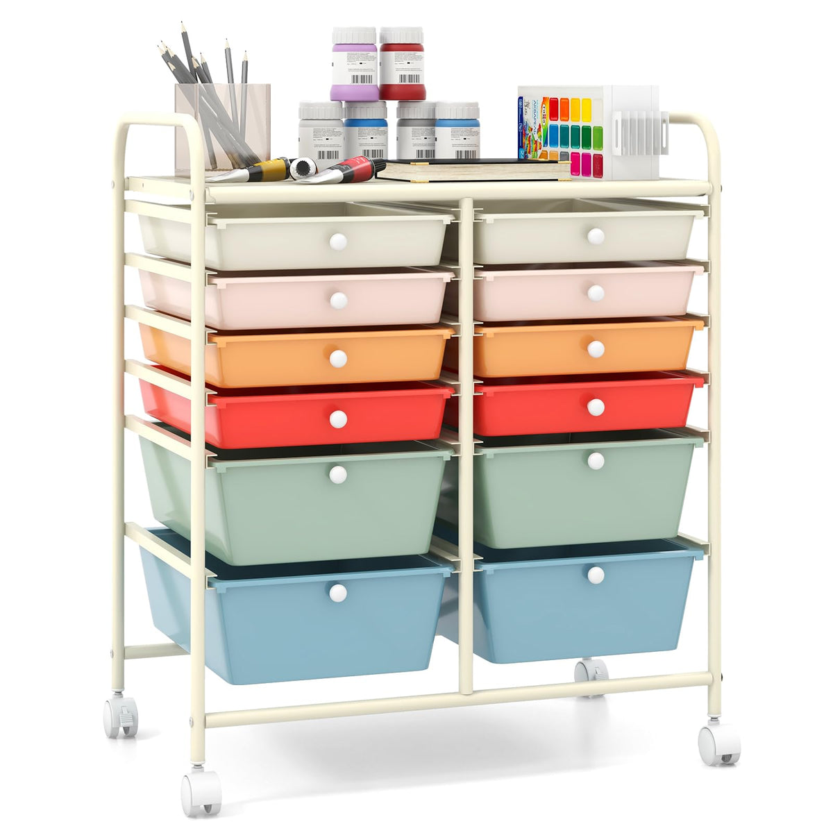 Goflame 12 Drawer Rolling Storage Cart Tools Scrapbook Paper Office School Organizer
